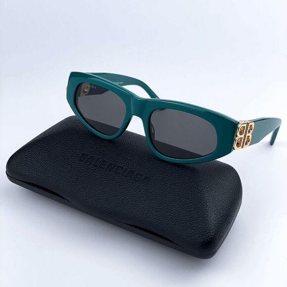 NEW Balenciaga BB0095S 005 Green Gold Logo Grey Cat Eye Women Sunglasses